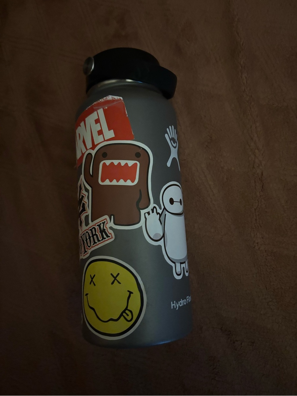 Hydro Flask Gray Water Bottle with Colorful Character Stickers